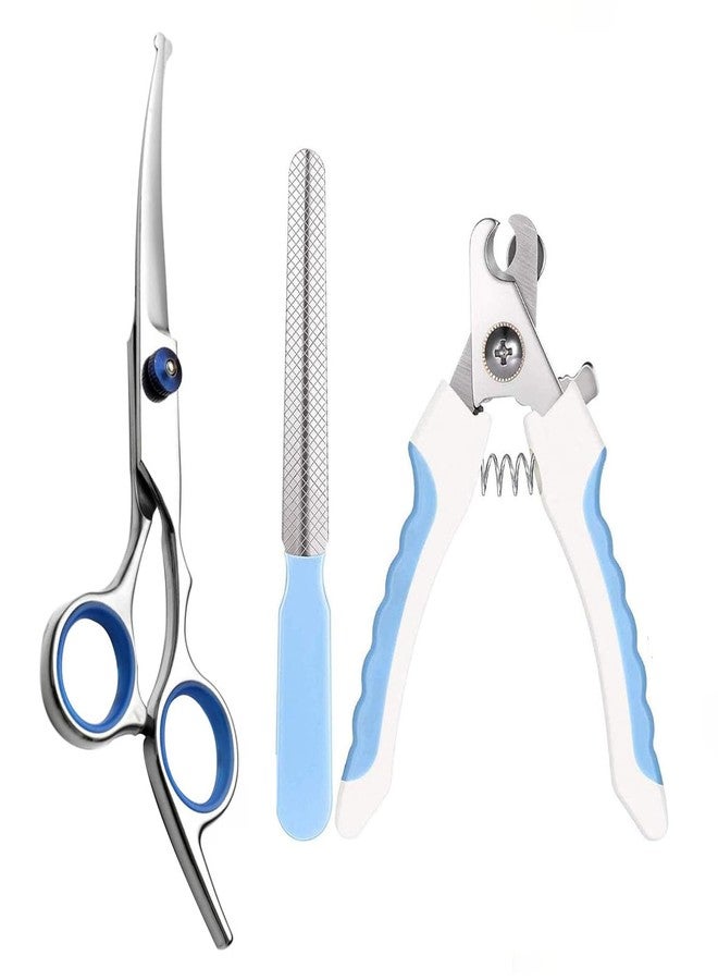 سكويشي مجموعة مقصات للعناية بالكلاب (3 قطع)، مقصات لقص شعر الكلاب، طقم عناية بالكلاب مع مقص منحني لأعلى ومبرد أظافر، مثالية للحيوانات الأليفة الصغيرة - Image 1